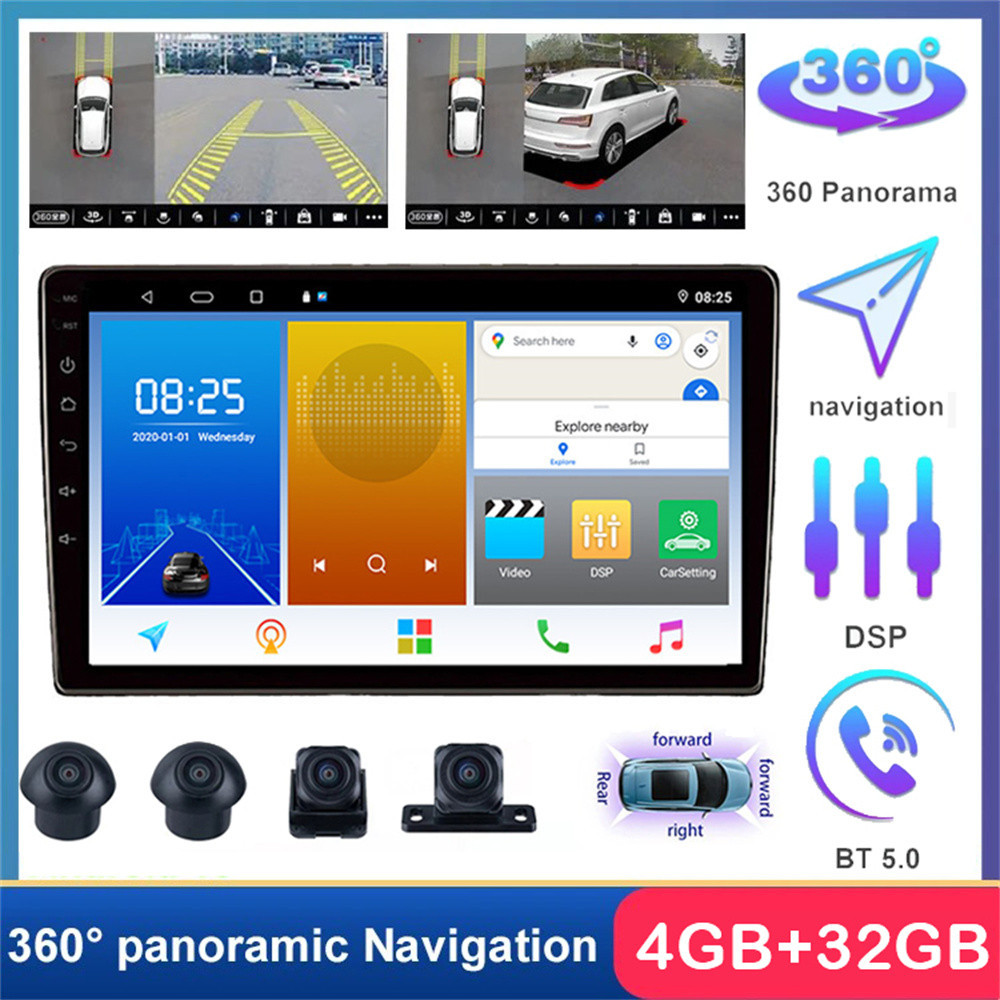 (รับประกัน 1 ปี) เครื่องเล่น Android 10 นิ้ว พร้อมกล้อง 360 ระบบรถยนต์ 8 แกน 4G+32G DSP รองรับวิทยุ 