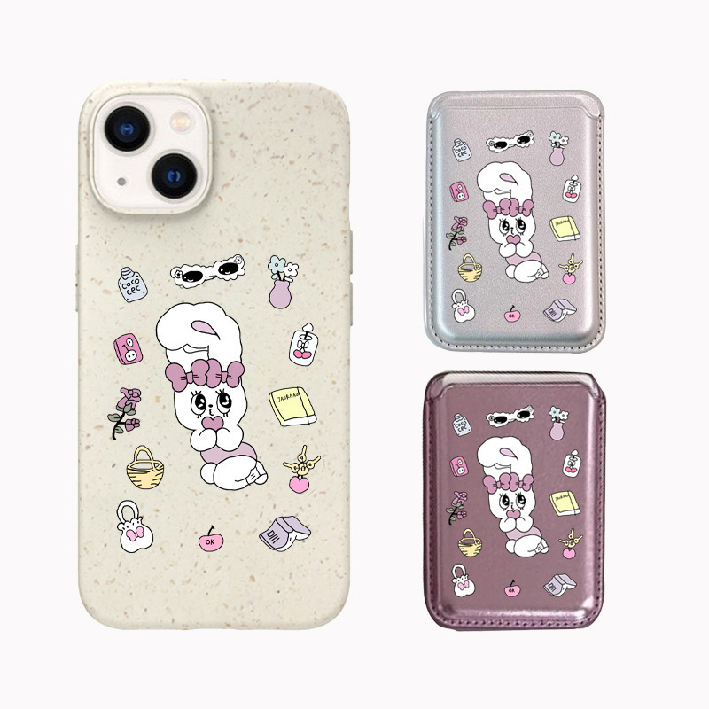 เคสโทรศัพท์มือถือ ลายกระต่ายน่ารัก ย่อยสลายได้ สีชมพู พร้อมกระเป๋าสตางค์ สําหรับ Iphone 11 12promax 12 13 14 15 pro max 14promax 13promax 15pro