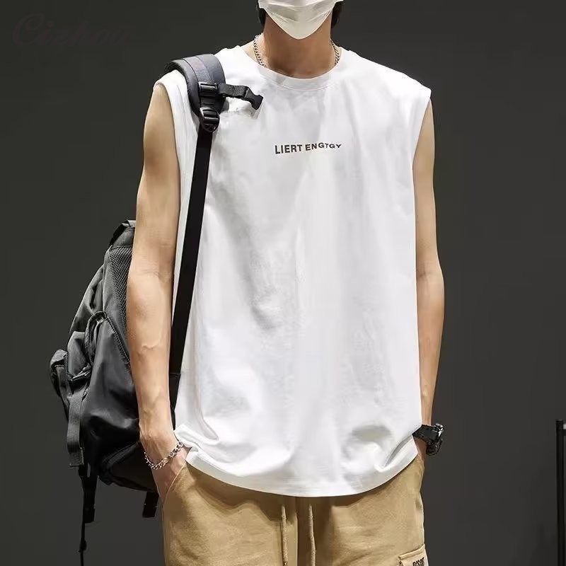 เสื้อกล้าม แขนกุด ทรงหลวม แฟชั่นฤดูร้อน สําหรับผู้ชาย ใส่เล่นกีฬา ฟิตเนส