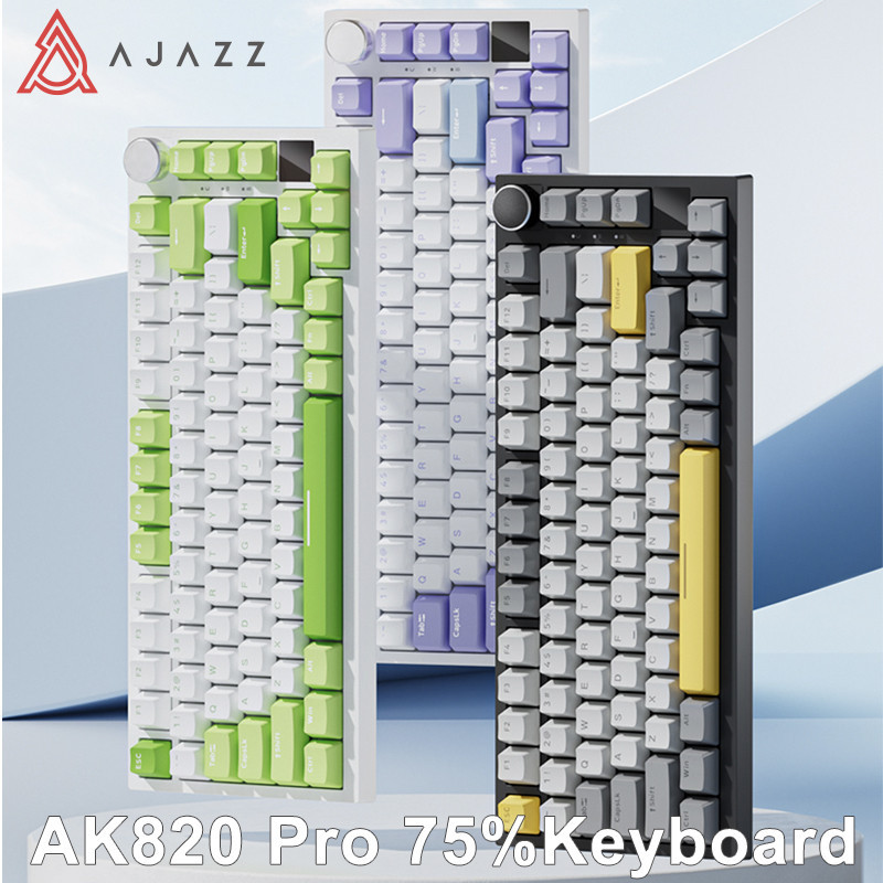 Ajazz Ak820 Pro RGB Tri-Mode Gaming Mechanical Keyboard 82 คีย์บลูทูธ 2.4GHz คีย์บอร์ดไร้สาย Gamer ป