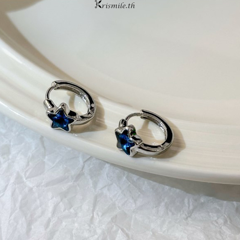 ต่างหู Blue Star Earrings แบบ Stud เงินแท้ s925 พลอยขาว 0.28 กะรัต สีฟ้า-ทอง ขนาด 8x30 มม.