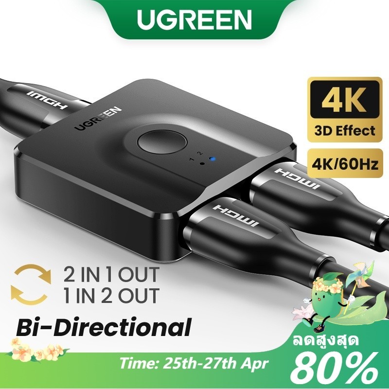UGREEN HDMI Switch 2 IN 1 Out 4K @ 60Hz HDMI Splitter 1 in 2 Out HDMI Splitter for PS5, PS4, Xbox, TV Box, TV Stick, Switch, Monitor, PC etc.
