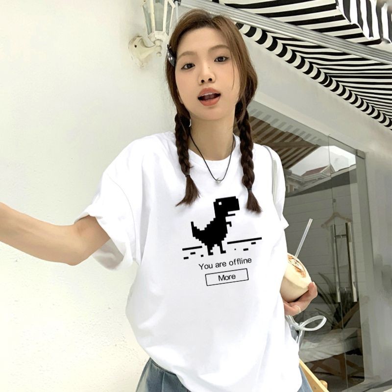 Basi เสื้อยืดแฟชั่น ขนาดใหญ่ ผ้าคอตตอน ลายน่ารัก "You are offline" คอกลม ผ้าแบบนิ่มใส่สบาย สไตล์เกาหลี มินิมอล