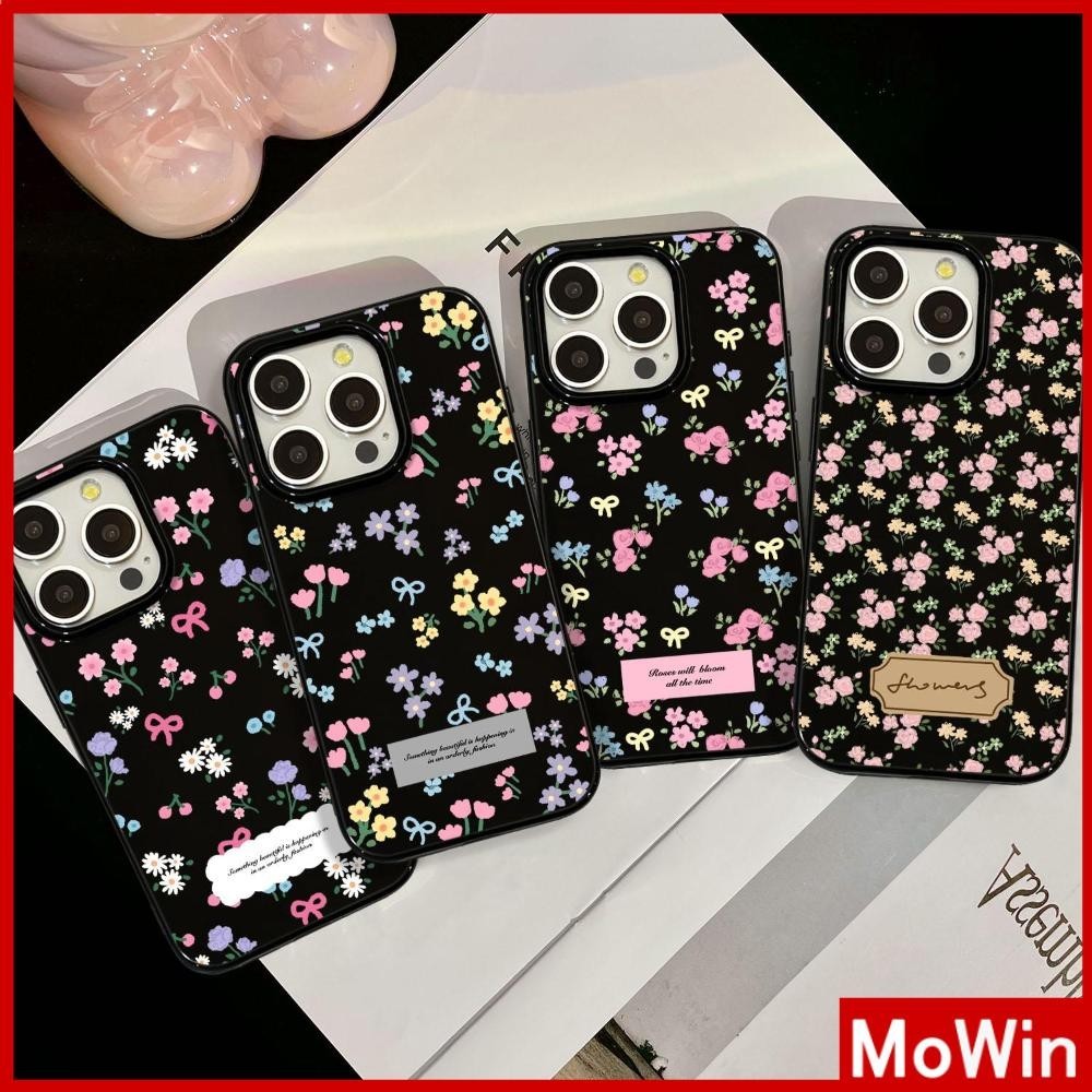 Mowin - สำหรับ iPhone 15 Pro Max เคส ไอโฟน สีดำมัน TPU ซอฟท์เคส กันกระแทกกล้องป้องกัน ดอกไม้หลากสี เข้ากันได้กับ iPhone 14 13 12 Pro Max 11 XR XS Max 7 8 Plus