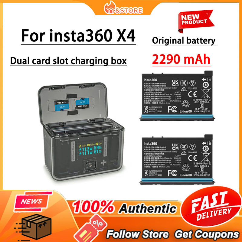 【NEW】Insta360 X4 charger box fast charging box + original battery 2290mAh suitable for Insta 360 X4 accessories