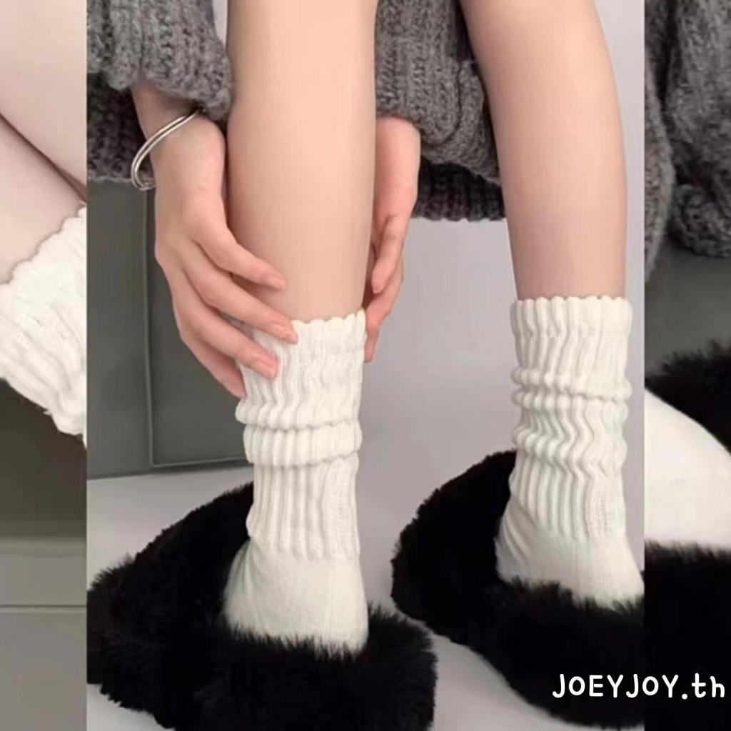 Joeyjoy-ผู้หญิงถุงเท้าลูกเรือสีทึบแฟชั่นถุงเท้ากลางลูกวัวสําหรับทุกวัน