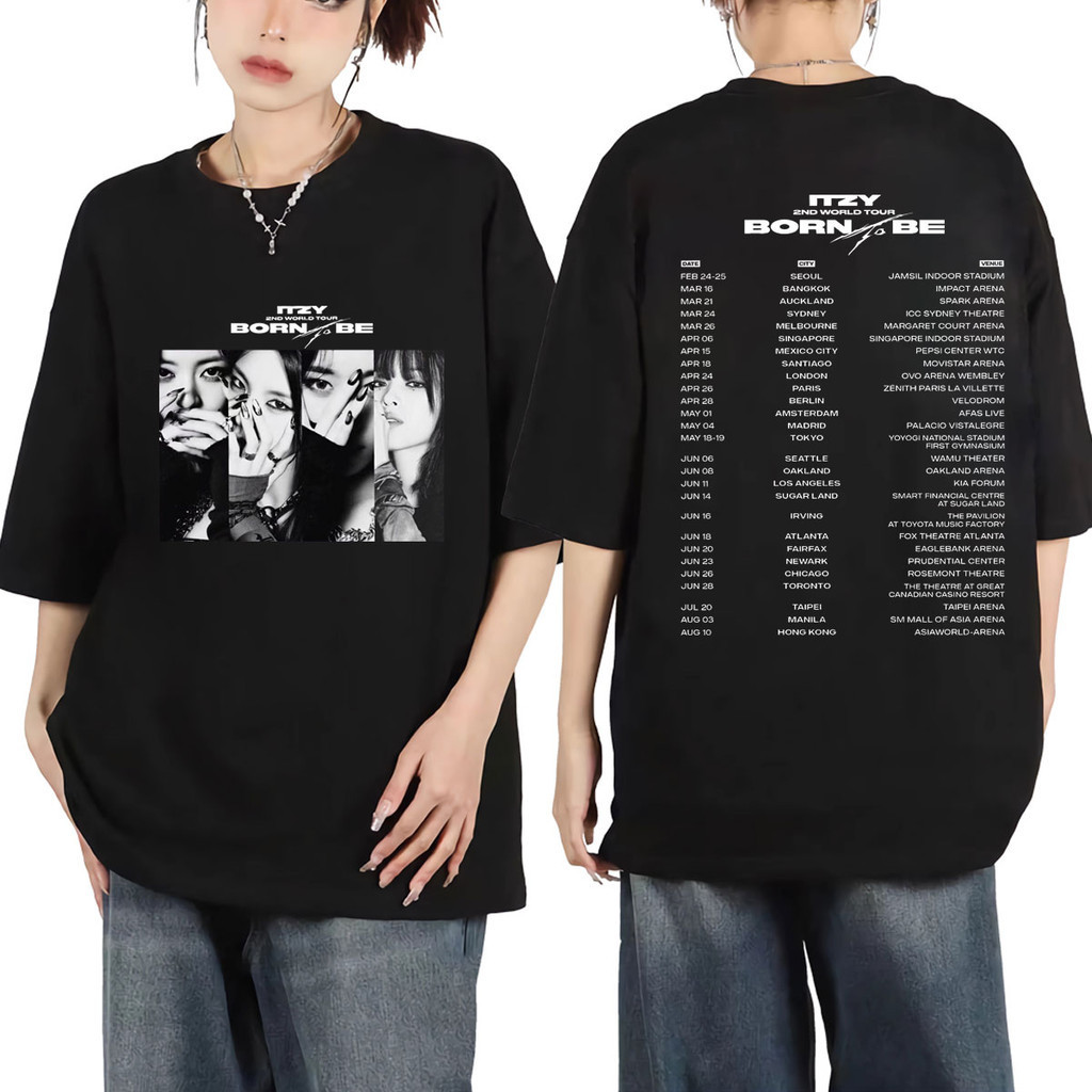 ใหม่ Itzy kpop เสื้อยืดลายกราฟิก Born To Be 2ND เวิร์ลทัวร์เสื้อยืดฮาราจูกุฮิปฮอปโอเวอร์ไซส์เสื้อยืดวินเทจเทรนด์ unisex