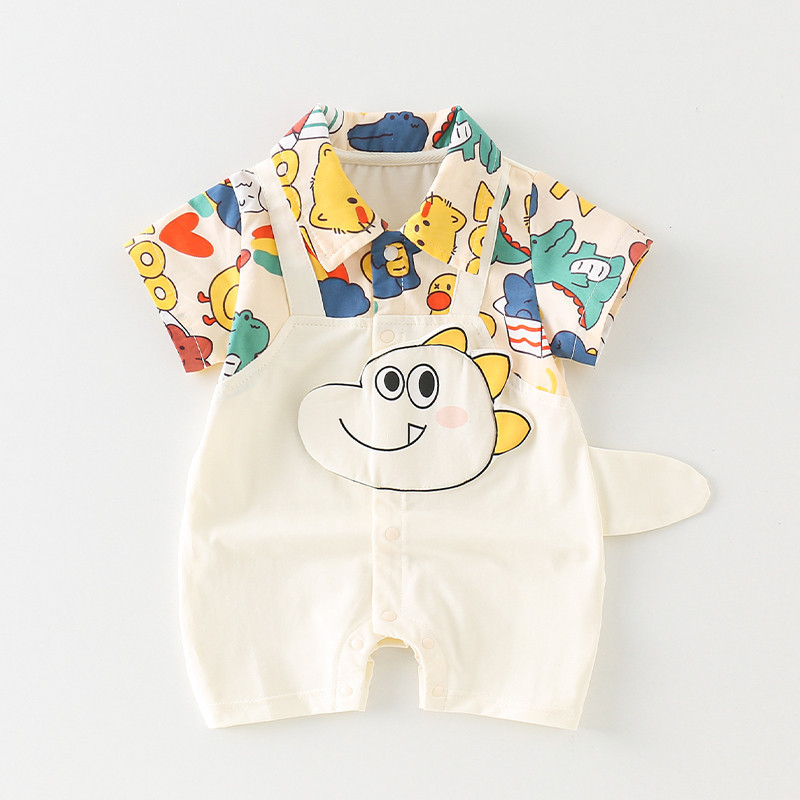 เด็กฤดูร้อนบาง ชุด 0-24 เดือนทารกแรกเกิดเสื้อผ้าแขนสั้น ประกบกัน การ์ตูนไดโนเสาร์ ชุดรอมเปอร์ ผายลมปีนเขาเสื้อผ้า - รูปที่ 4