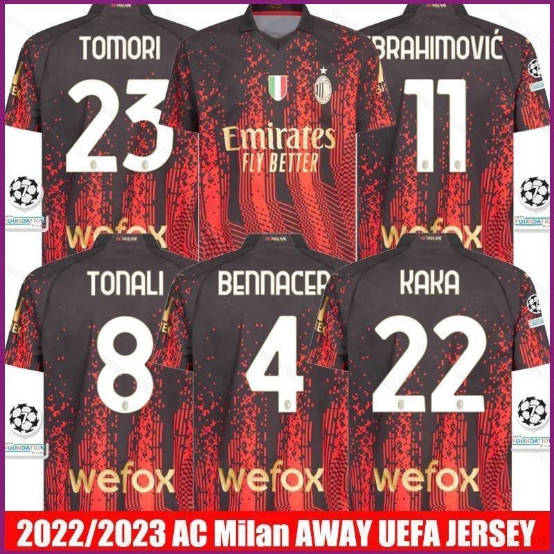 2022-2023 AC Milan Away เสื ้ อฟุตบอล Tomori Bennacer Ibrahimovic Kaka Tonali ฟุตบอลกีฬา Tee