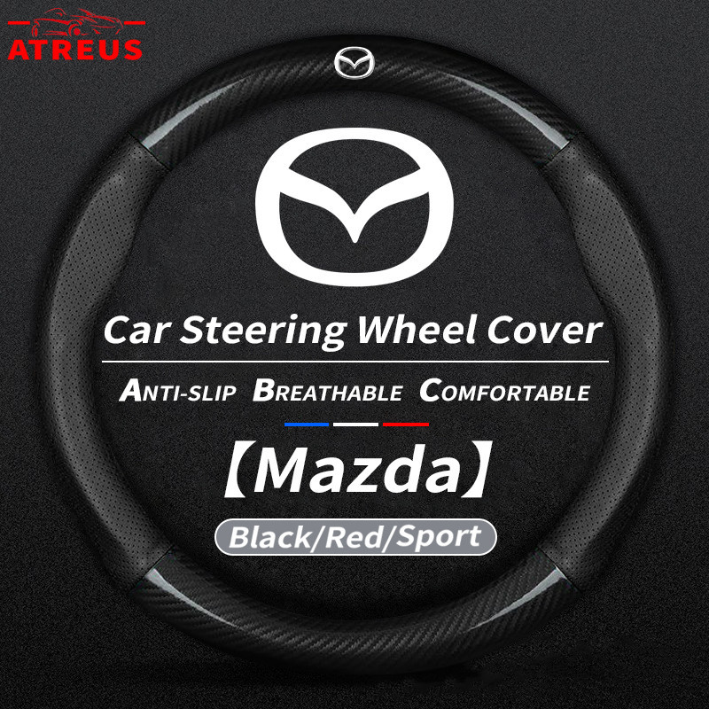 Mazda หุ้มพวงมาลัยคาร์บอนไฟเบอร์ หุ้มพวงมาลัยรถยนต์ ปลอกหุ้มพวงมาลัยรถยนต์ ที่หุ้มพวงมาลัยรถยนต์ สำหรับ Mazda 2 3 CX5 CX30 CX8 CX3 Mazda2 6 5 CX9 BT50