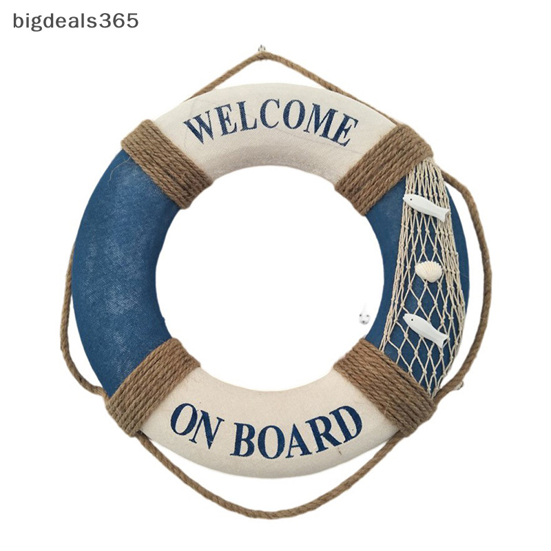 [bigdeals365 ] Navy Mediteranean Sea Family Adorment Life Buoy แขวนผนังตกแต ่ งบาร ์ Home Decor Props Nautical Life แหวนงานฝีมืองานแต ่ งงานใหม ่ สต ็ อก