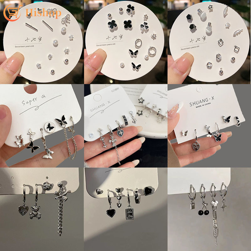 Simple Cross Butterfly Piercing ต ่ างหูชุดผู ้ หญิงคริสตัล Pearl ต ่ างหูอุปกรณ ์ เสริมเครื ่ องประดับ