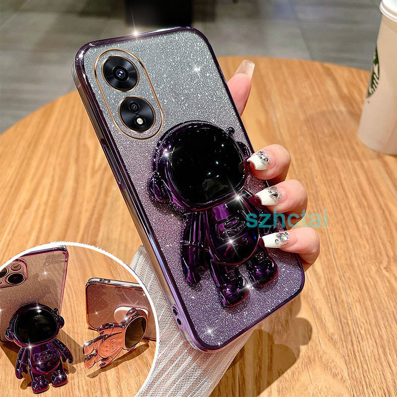 กรณีoppo A18 A38 A98 A17 A17K A58 A78 A77S A77 4G 5G A96 A95 A57 A76 A74 4G 5G 2 6Dนักบินอวกาศวงเล็บเคสโทรศัพท์หมุนได้ 360 องศาซิลิโคนเคสโทรศัพท์