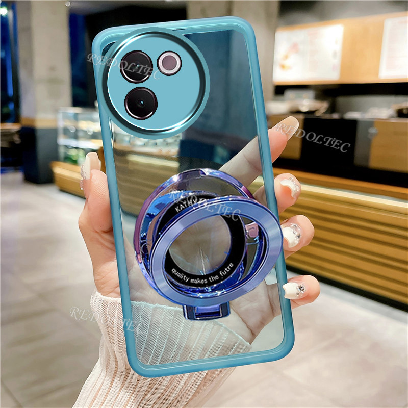 เคส VIVO V30e 2024 ดีไซน์ใหม่ที่วางขาตั้งแม่เหล็กปลอกใส VIVOV30e VIVO V30 E V30e เคสโทรศัพท์แบบนุ่มใสบางพิเศษพร้อมการป้องกันเลนส์กล้อง