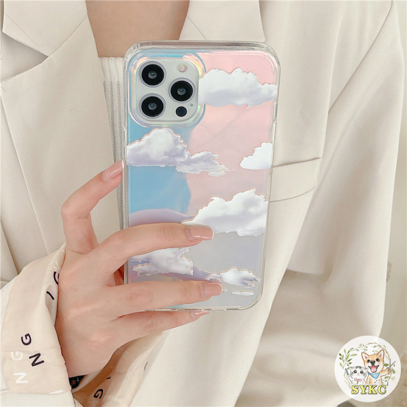 Frosted Laser Cloud เหมาะสําหรับ iphone15Pro เคสโทรศัพท ์ 14 Apple 13 Hard Case XR Street Wear xsmax