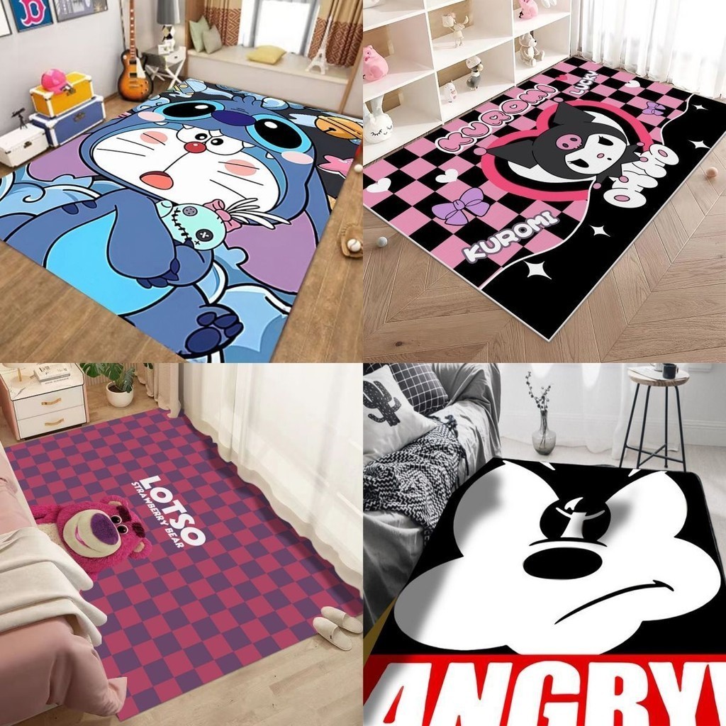 พรมพรมห้องนอนข้างเตียงโซฟาแผ่นพื้นประตูห้องน้ําดูดซับน้ํา Anti-Slip kuromi การ์ตูน capet 100*200 ซม.100*160 ซม.