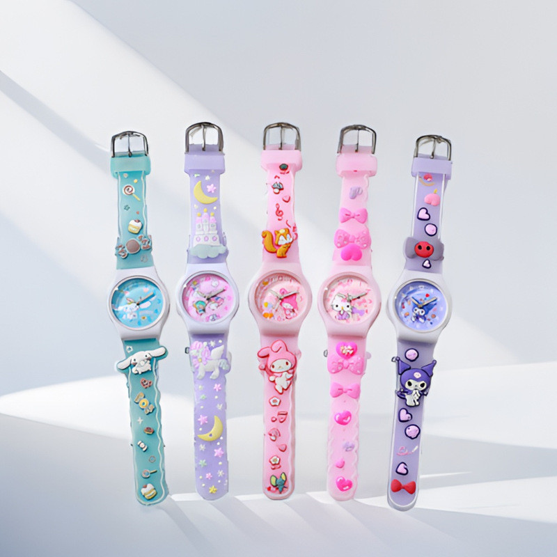 Sanrio 3D รูปแบบเด็กนาฬิกาข้อมือ Cinnamooro Hello Kitty นาฬิกาควอทซ์กันน้ํา Kuromi การ์ตูนคริสต์มาสสายนาฬิกาเด็กของขวัญ
