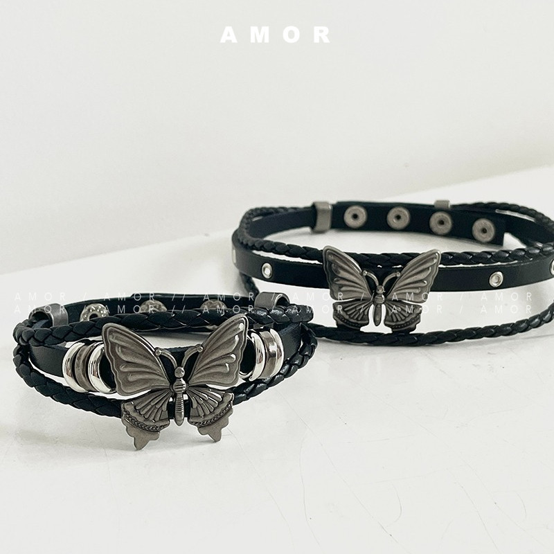 Diablo Shibuya หนังผีเสื ้ อสองชั ้ น Punk Rock Choker Retro สาวเผ ็ ด Y2k Subcultural สร ้ อยคอ