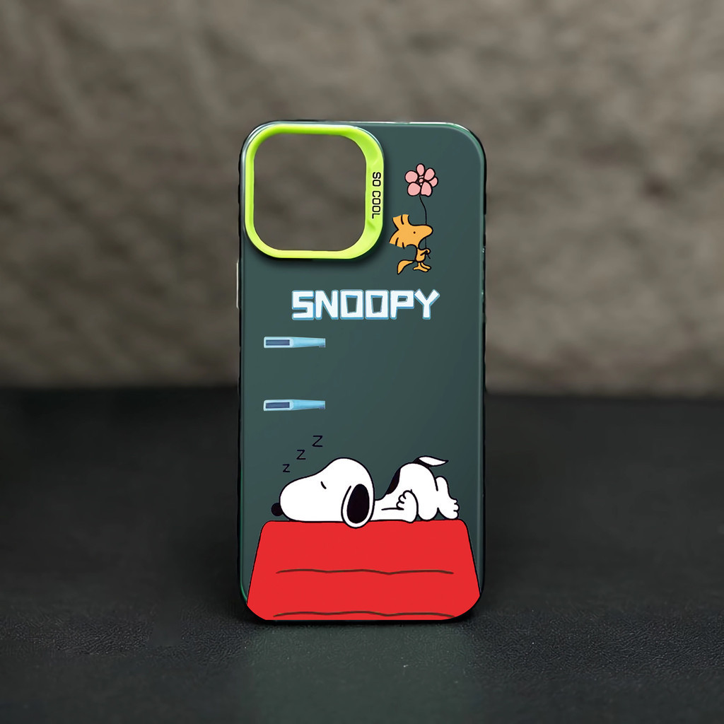 Hard IMD สําหรับ iphone 11 pro max 15 14 13 12 7 8 Plus X XR XSMax น่ารักการ์ตูน Sleeping Snoopy เลนส์กรอบกันกระแทก