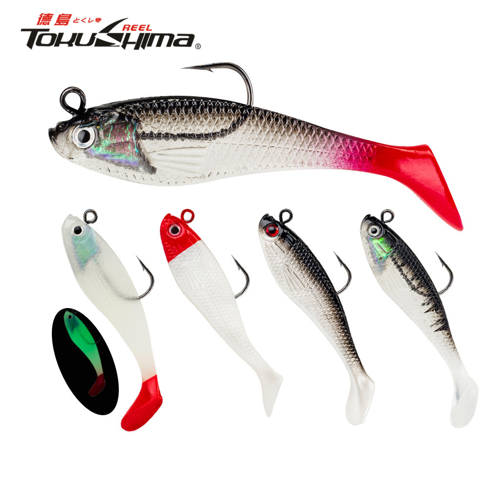 Pre-rigged Jig Head เหยื่อตกปลาอ่อน T Tail Swimbaits สําหรับตกปลาเบส Shad หรือ T