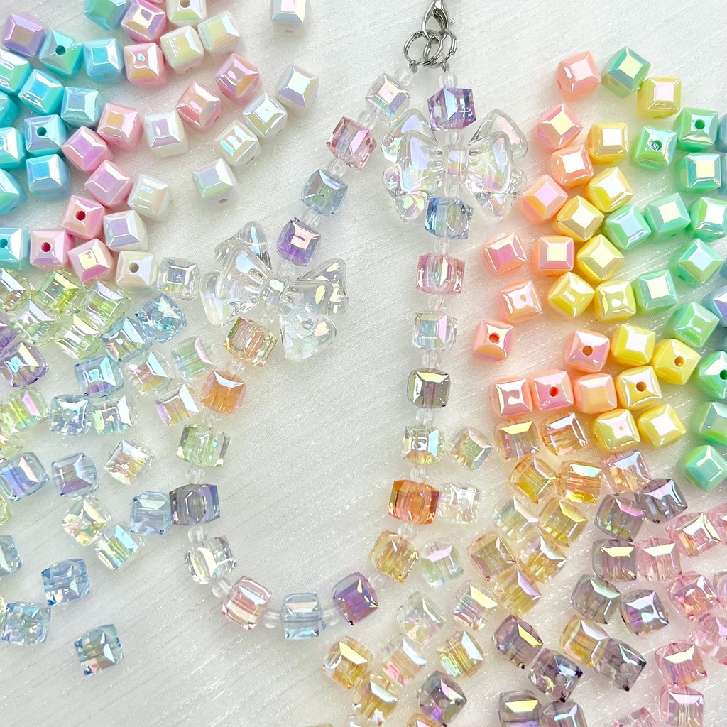 10pcs 8mm ชุบสี uv สูงผ่านลูกปัดสี่เหลี่ยมขนาดเล็ก diy ลูกปัดแยกสร้อยข้อมือสร้อยคอลูกปัดวัสดุเครื่องประดับอุปกรณ์เสริม