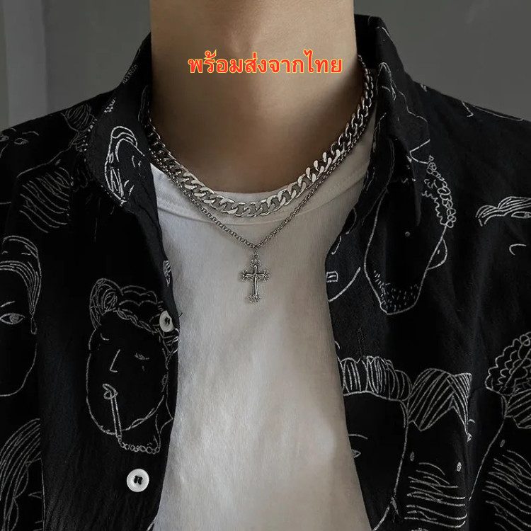 สร้อยคอ ฮิปฮอป ไม้กางเขน ไทเทเนี่ยม สร้อยผู้หญิง แฟชั่น สร้อยชเงิน เครื่องประดับ N184