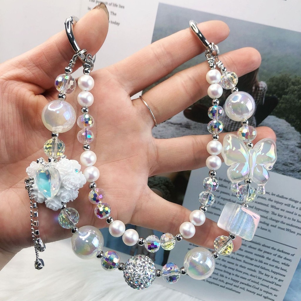 Ready Stock Luminous Transparent Color Butterfly All-Match Mobile Phone Chain Beaded All-Match Mystery Box with Chain Bag Cha