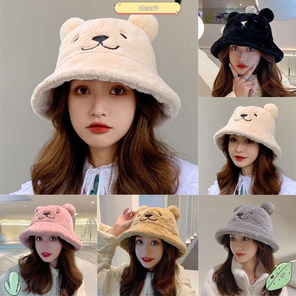 หมวกบักเก ็ ตขนน ่ ารักหูหมีหนาฤดูใบไม ้ ร ่ วงฤดูหนาวตุ ๊ กตานุ ่ ม [CLEAR0 ]