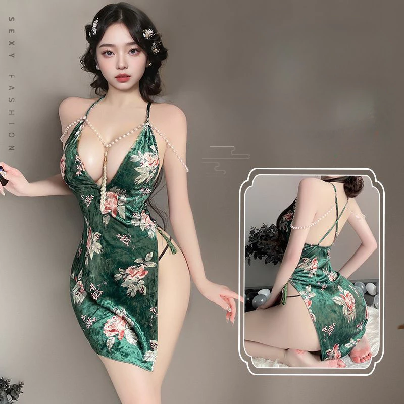 Pearl Jewelry Chain Lace High เอว Nightdress ชุดนอนสตรี (เวอร์ชั่นคุณภาพสูง)/ขนาด: หนึ่งขนาด 40-60KG