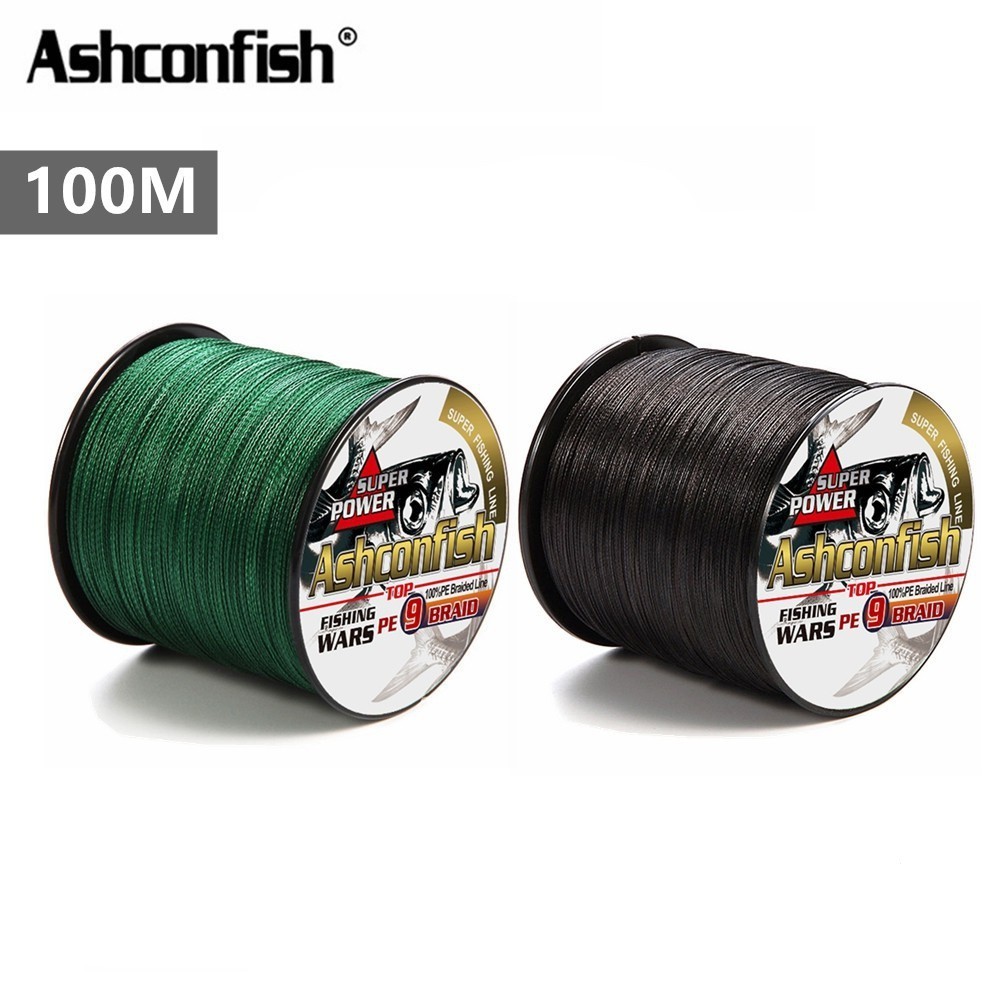 Ashconfish 100M 9 เส ้ น Dyneema สายตกปลาถัก 10-310lb PE สีดําสีเขียวถักสาย PE สายตกปลา PE