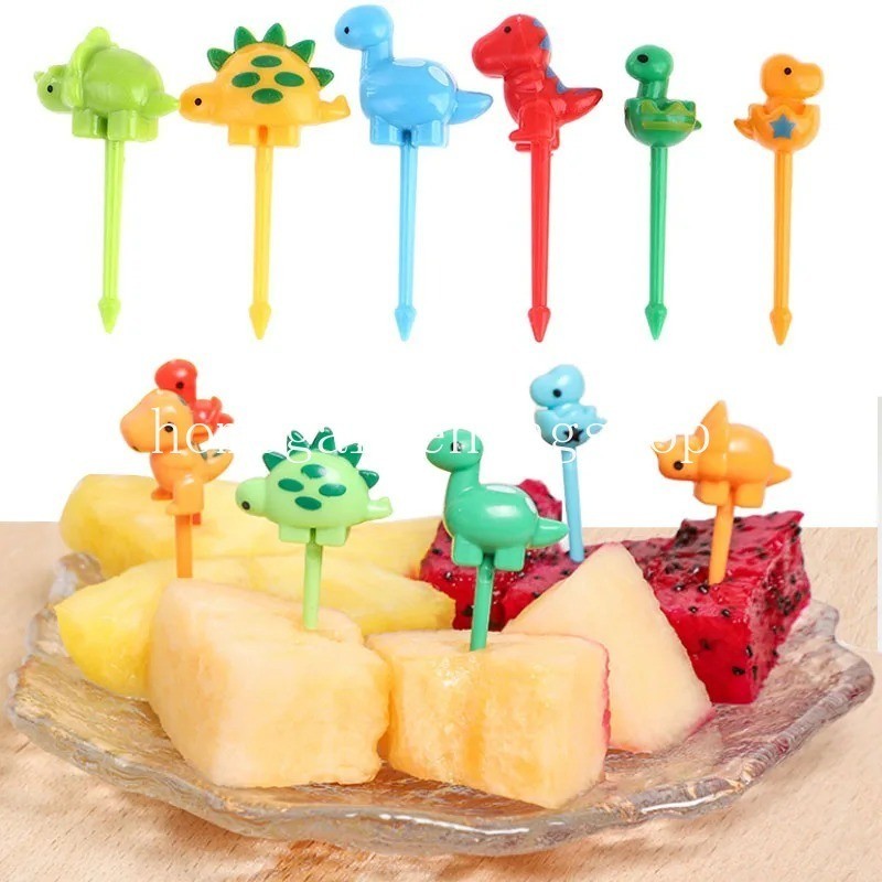 6ชิ้น/เซ็ตน่ารักไดโนเสาร์ส้อมผลไม้เด็กขนมขบเคี้ยวขนมตกแต่งส้อมไม้จิ้มฟันอาหารกลางวันสลัดอุปกรณ์ตกแต่งเค้กหยิบ