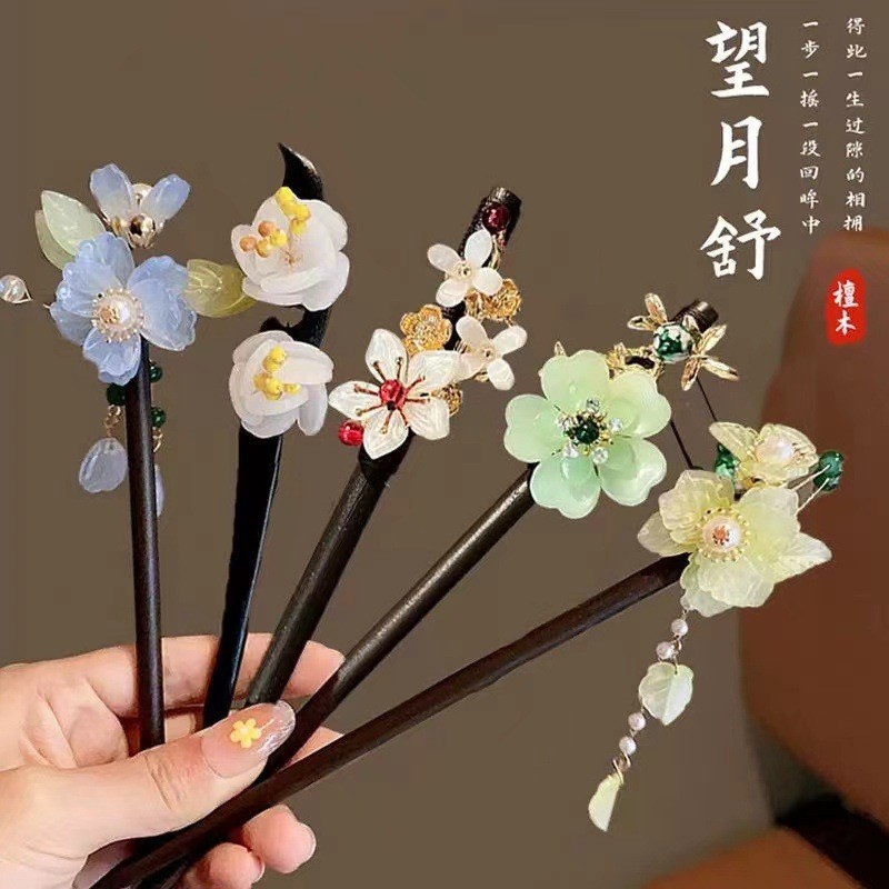 ผมยาวไม ้ เข ็ มหน ้ าอกหญิงสไตล ์ จีนแผ ่ นผมคลิป Hanfu อุปกรณ ์ เสริม
