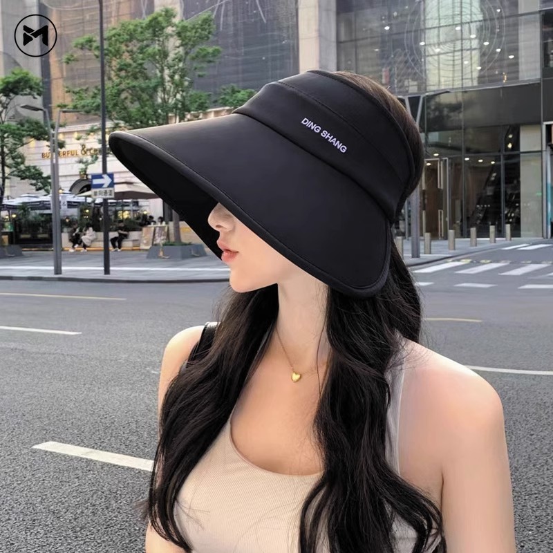Women Summer Sunshade Hat UV Resistant Sun Hat Large Brim, Face Covering Ice Silk Sunscreen Hat Foldable Women's Top Hat