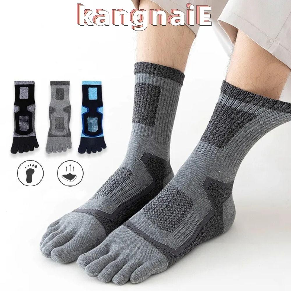 Kangnai ถุงเท้า 5 นิ้ว, ตาข่ายบีบอัดสบาย Toe Sport ถุงเท้าข้อสั้น, หนาดูดซับเหงื่อหลอดต้านเชื้อแบคทีเรียถุงเท้าลําลอง Man