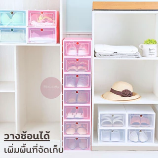 ⚡ SET 20 กล่อง⚡ กล่องใส่รองเท้า กรอบสีขาว เปิดฝาด้านหน้า (ไซส์ L) กันน้ำ กันฝุ่น เก็บของอเนกประสงค์ ทำความสะอาดง่าย