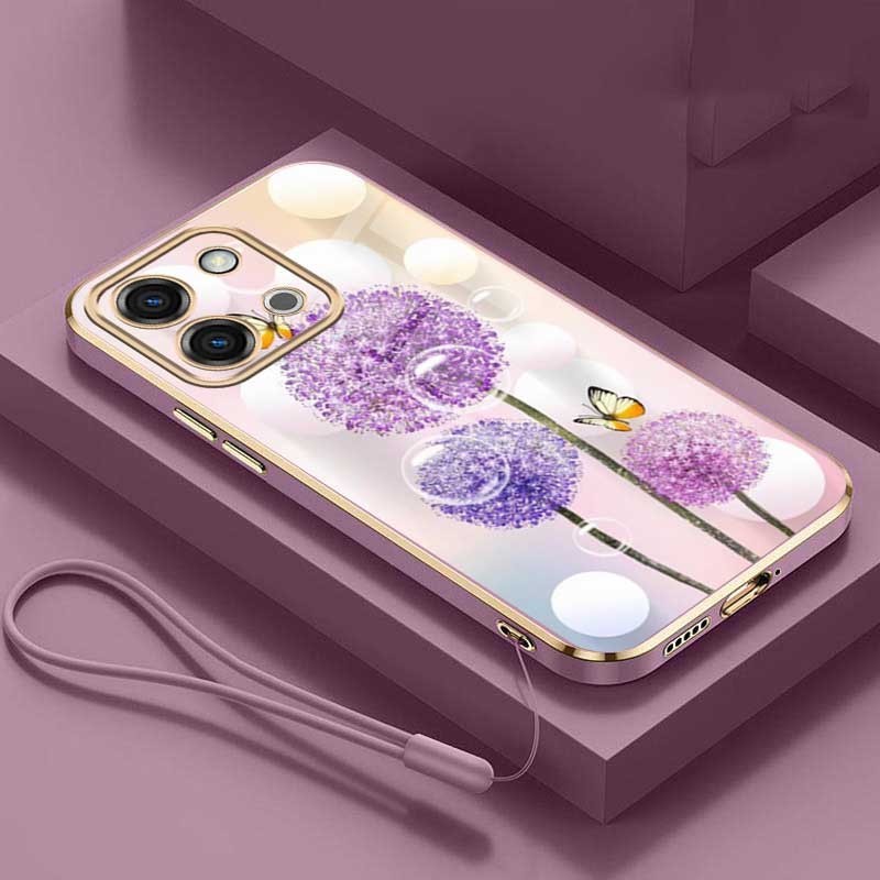Vivo Y28 Y18 Y18s VivoY28 หรูหรา Dandelion ดอกไม ้ Casing ขอบสแควร ์ ชุบกลับ TPU นุ ่ มกรณีฝาครอบ