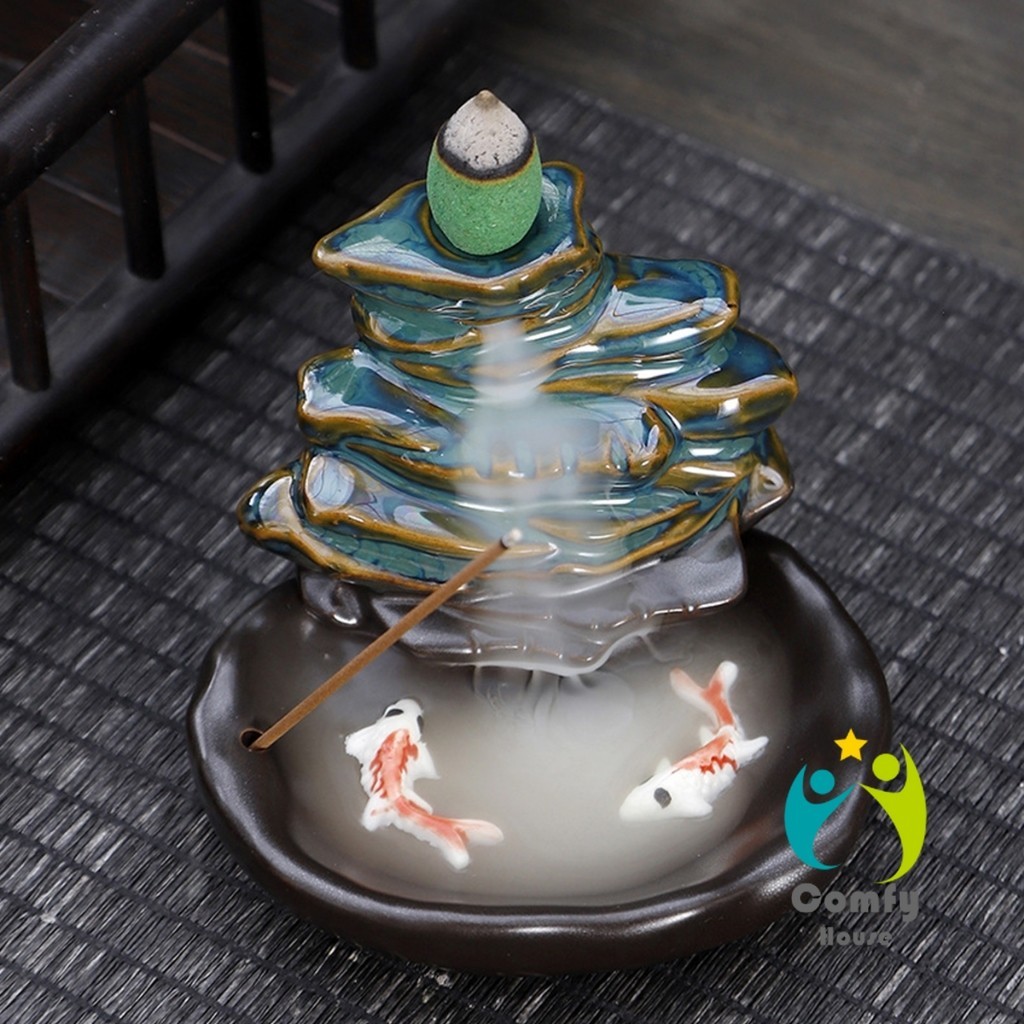 Comfy กระถางธูปกำยานควันน้ำตก สไตล์หิน ดอกบัว incense burner - รูปที่ 2