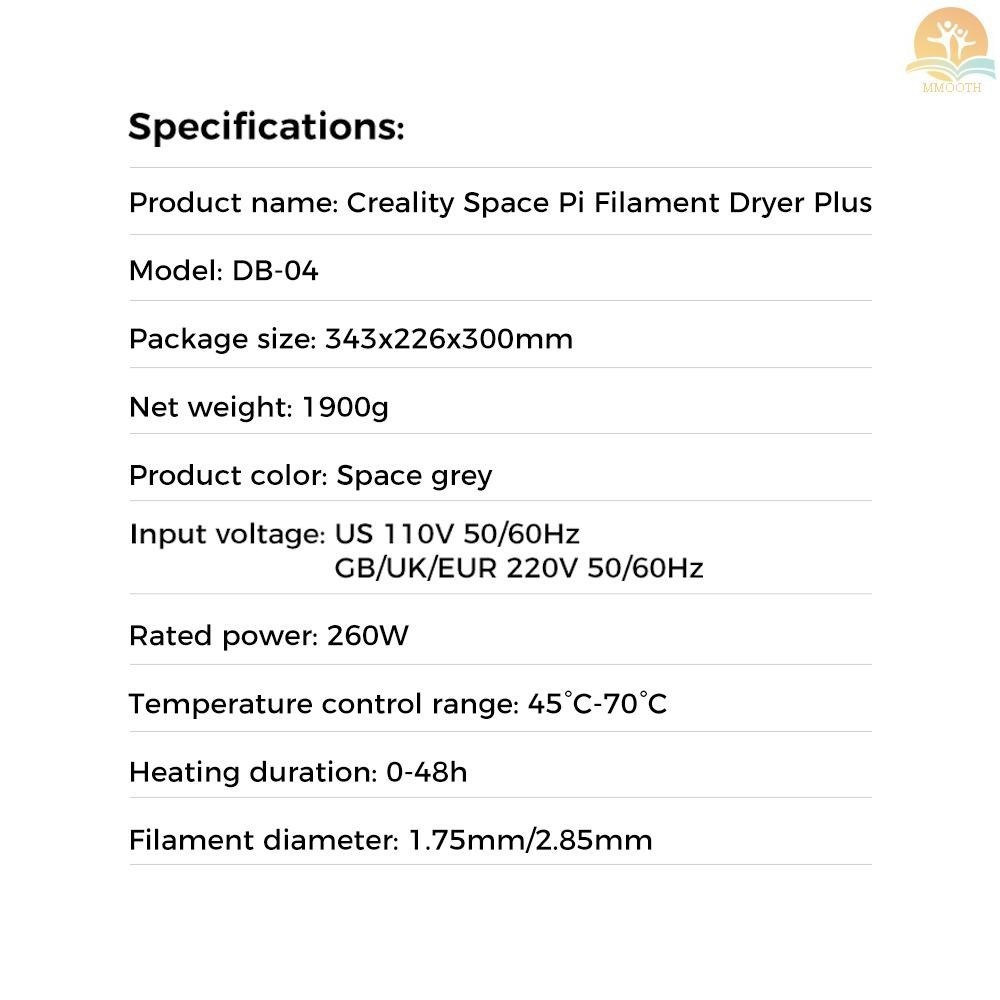 Creality Space Pi Filament เครื่องอบผ้า Plus 3D เครื่องพิมพ์อัพเกรด Filament Dehydrator กล่องเก็บขั้นสูง PTC เทคโนโลยีความร้อนจับเวลาฟังก์ชั่น LCD Touchscreen สนับสนุนไนลอน ABS PETG