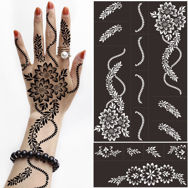 Professional Henna Stencil ชั่วคราวมือ Tattoo Body Art สติกเกอร์แม่แบบงานแต่งงานเครื่องมืออินเดียดอกไม้ Mandala Tattoo Stencil ใหม่