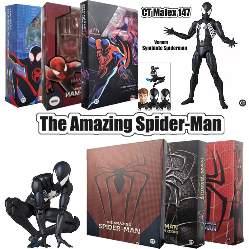Ct ใหม ่ Amazing Spider-Man Action Figure ของเล ่ น SHF Mafex 147 Symbiote Spiderman 2099 Miles Morales Peter Parker Articulado Action Figure ตุ ๊ กตา