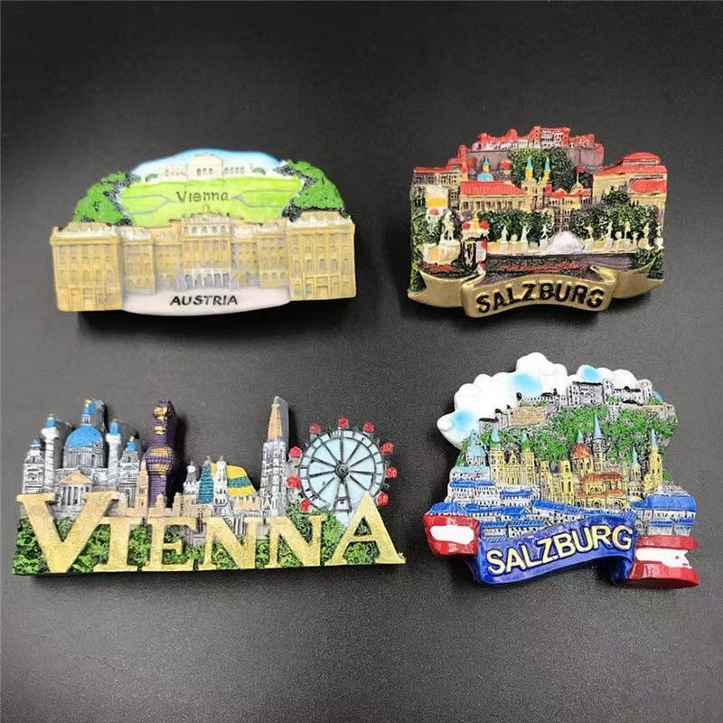 แม่เหล็กติดตู้เย็น ออสเตรียเวียนนา Salzburg เรซิ่นสามมิติ 3D แม่เหล็กตู้เย็นแม่เหล็กสร้างสรรค์ของที่ระลึกคอลเลกชันการเดินทางของขวัญ Refriger