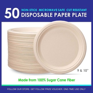50pcs. Disposable Plate 9-10" Extra Strong, Extra Thick Microwave Safe Paper Plate Cut Oil Resistant