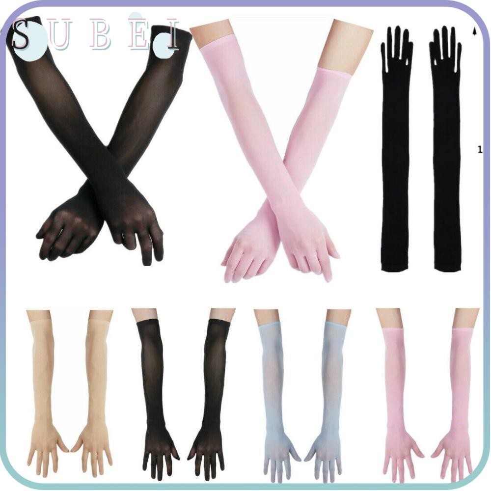 Sukaa ถุงมือตาข่าย แบบเต็มนิ้ว สีใส สําหรับผู้หญิง