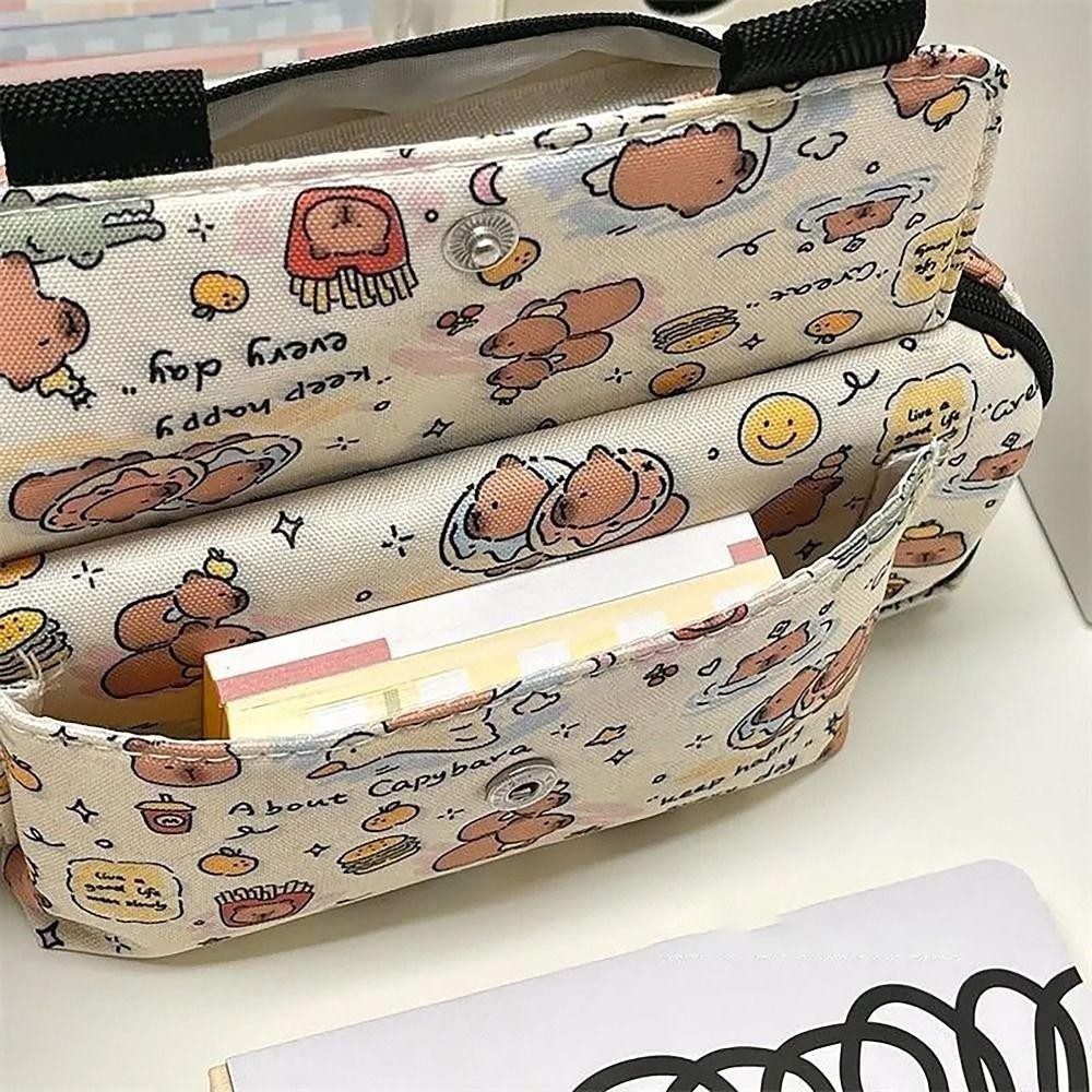 กระเป๋าปากกา ROSE, Flip Over Capybara การ์ตูนพิมพ์ดินสอ,แบบพกพา Multi-functional ความจุขนาดใหญ่กระเป๋าเก็บเครื่องเขียนสําหรับของขวัญนักเรียน