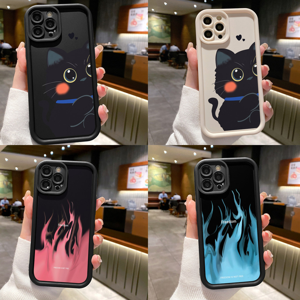 สําหรับ Realme C35 C55 10 C67 C21Y C15 6i C30S C3 C25S C11 C1 C2 C51 5S C31 11 C12 6 7 8 PRO 5i C33 C53 8i C25 C25Y 5 C30 7i การ ์ ตูนแมวเปลวไฟกันกระแทก Angel Eyes นุ ่ ม เคสโทรศัพท ์