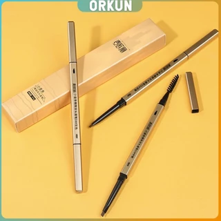Orkun ดินสอเขียนคิ้ว 2 in 1 มีหัวเขียน และหัวแปรงปัดคิ้ว ทรงสามเหลี่ยม กันน้ํา กันเหงื่อ ติดทนนาน Eyebrow pencil