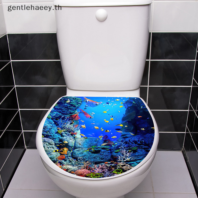 Gg 1pcs 3D ที่นั่งชักโครกสติ๊กเกอร์ติดผนัง Art วอลล์เปเปอร์ห้องน้ํา Decals Self-กาวที่ถอดออกได้ฝาชักโครกสติกเกอร์อุปกรณ์ตกแต่งบ้าน TH
