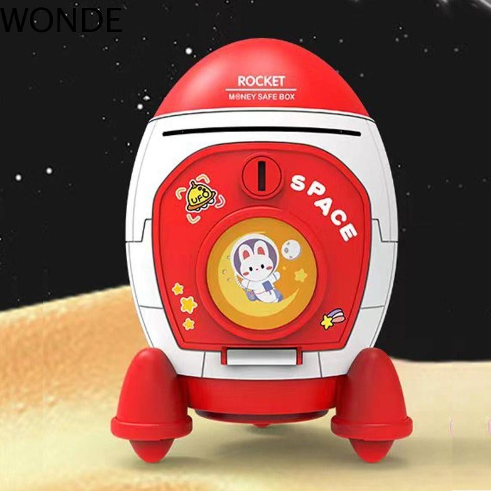 Wonde Rocket Piggy Bank,รหัสผ่านล็อคลายนิ้วมืออิเล็กทรอนิกส์ Bank Safe Box, Mini Atm|กล่องใส่เงินกล่องปลอดภัยความจุขนาดใหญ่เด็กกล่องเงินตกแต่งบ้าน