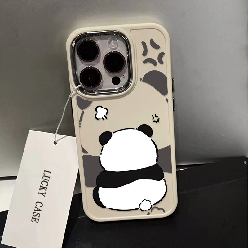 น่ารักการ์ตูนรับ Angry Panda รูปแบบเคสโทรศัพท์สําหรับ IPhone 11 14 15 12 13 Pro MAX XR X XS MAX 15Plus Se2020 7/8 Plus ขนาดใหญ่หรูหรา Electroplate กรอบนุ่ม