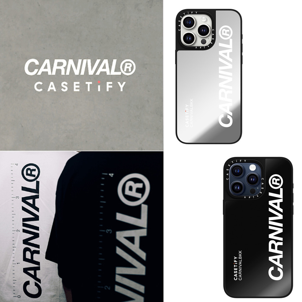 CARNIVAL® Carnivalbkk โลโก้แม่เหล็กดูด Black & Sliver กระจก Matte สีดํา IPhone กรณี IPhone 15 14 13 12 Pro Max Plus Hard กลับกรณีฝาครอบแกะสลักโลโก้